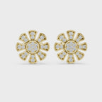 Unique Flower Stud Earrings With Round Cut Diamond