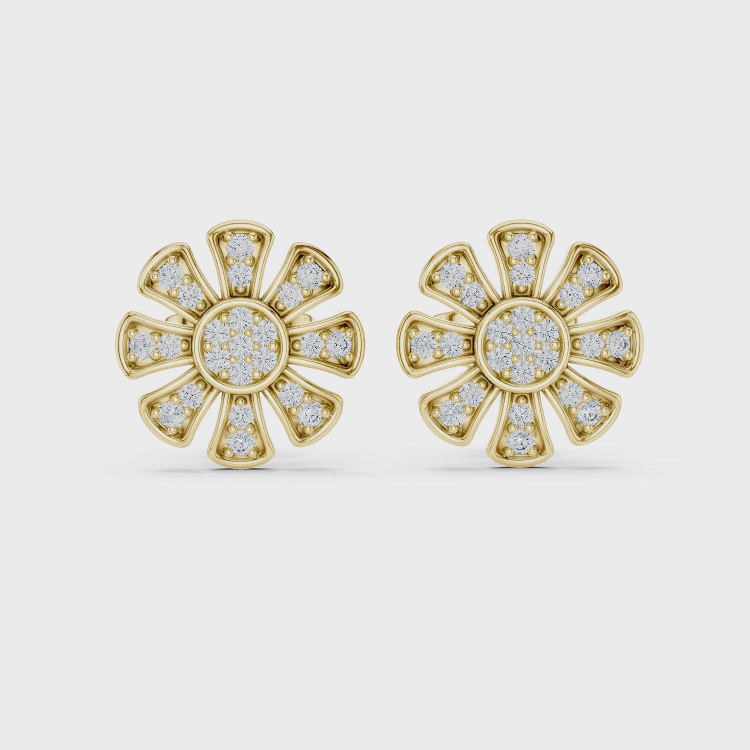Unique Flower Stud Earrings With Round Cut Diamond