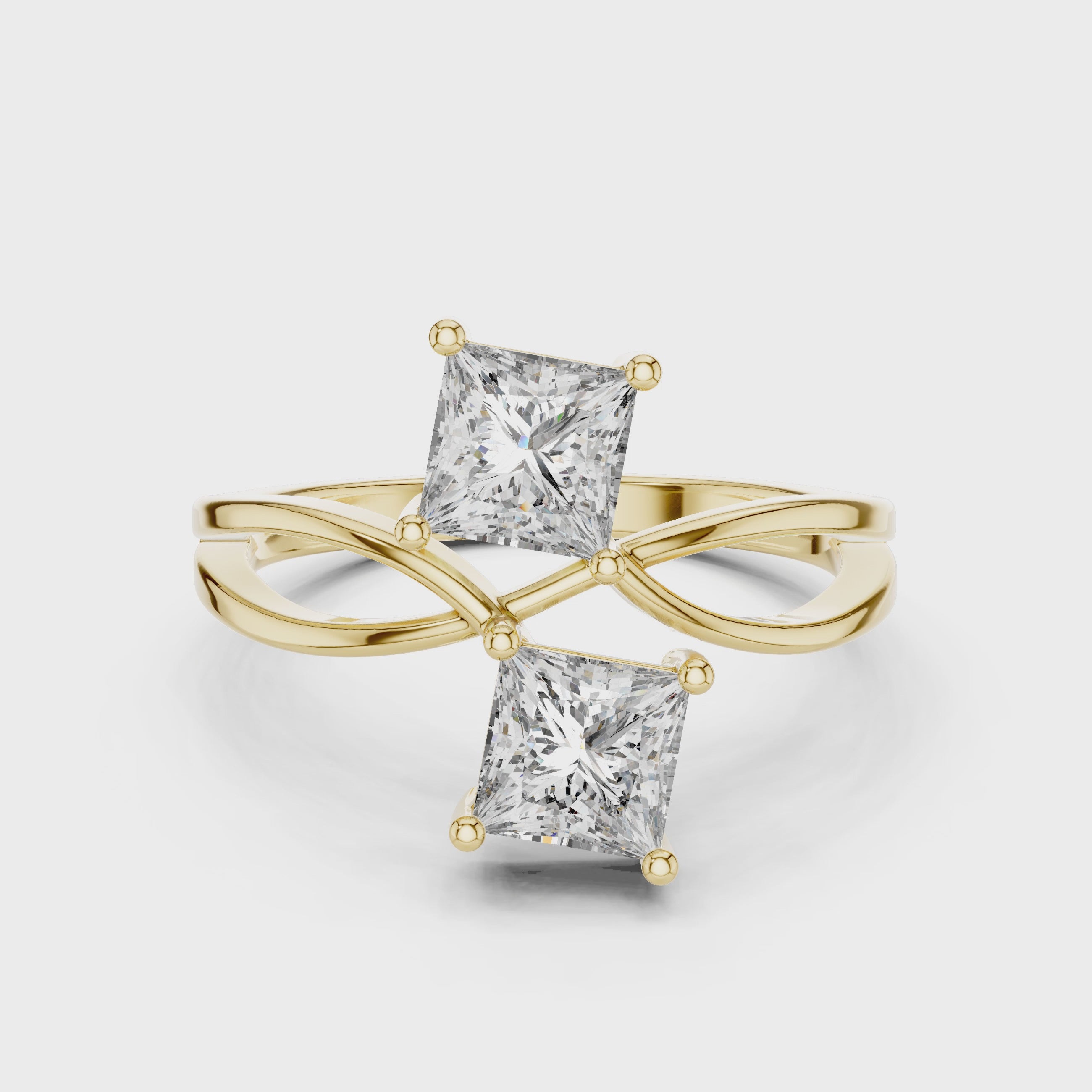 Twin Princess Cut Diamond Twisted Engagement Ring
