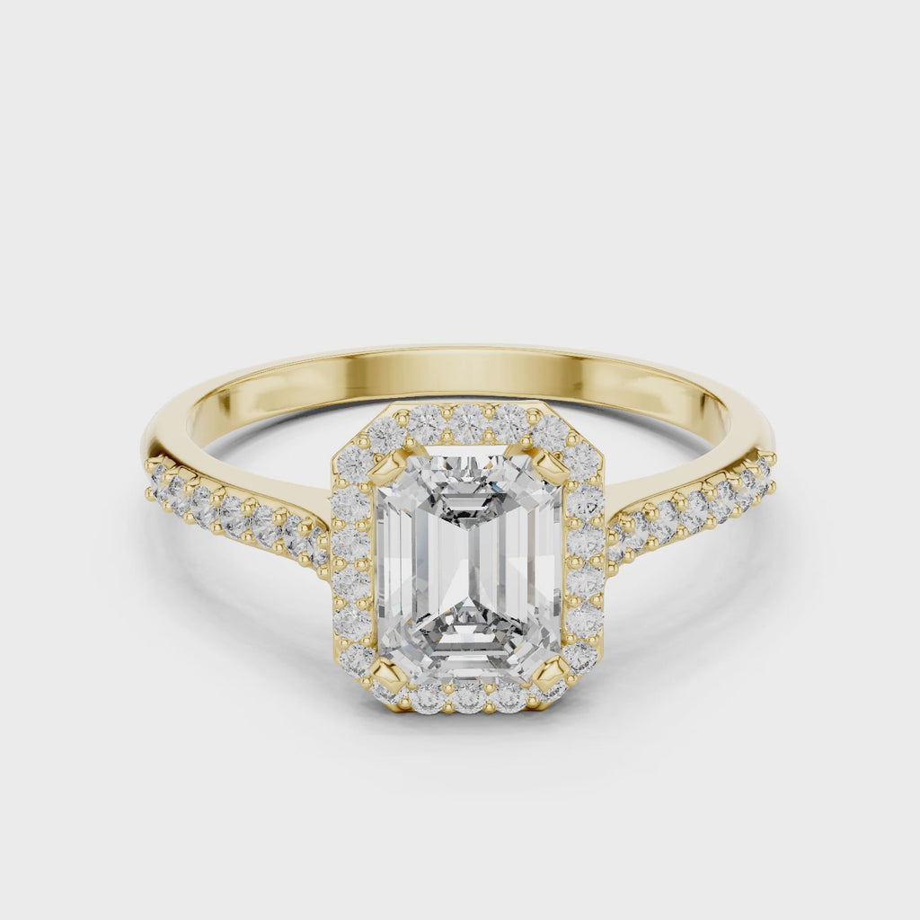 Emerald Cut Lab Diamond Halo Engagement Ring