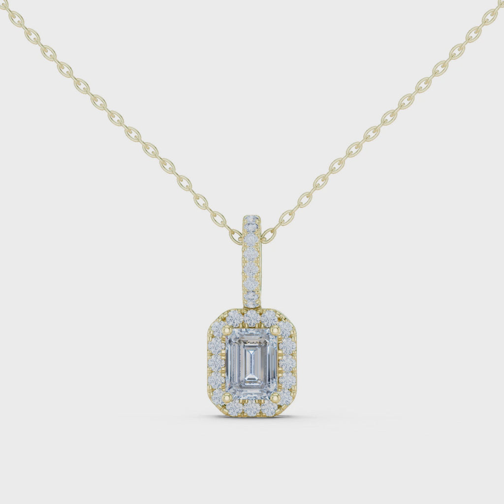 1.50 Carat Emerald Cut Lab Diamond Halo Pendant
