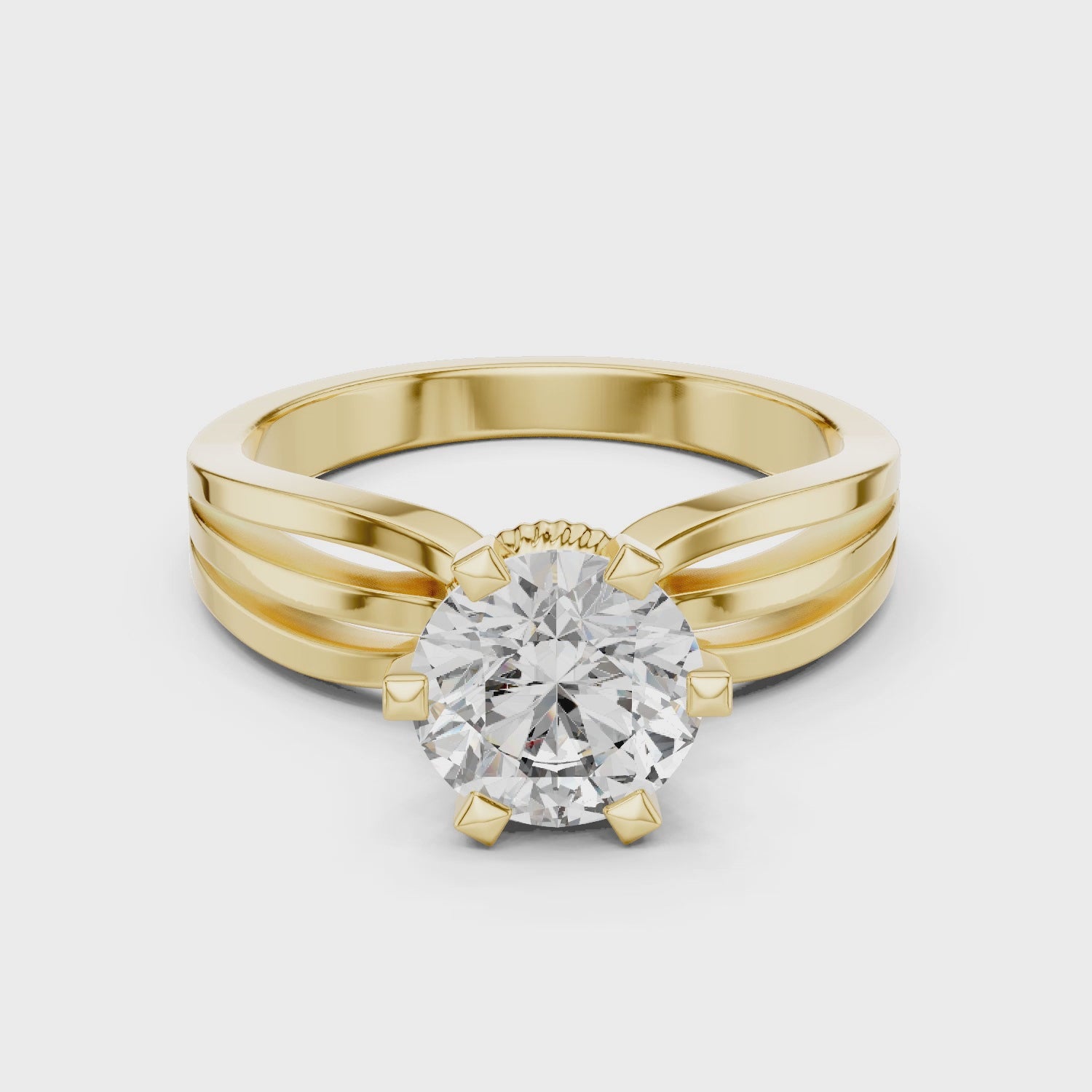 Round Cut Lab Diamond Three Band Engagement Ring