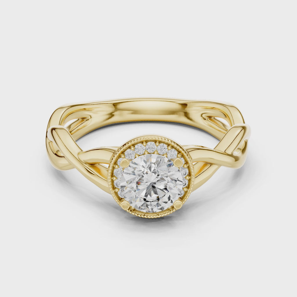 Round Cut Halo Diamond Ring with Twisted Shank