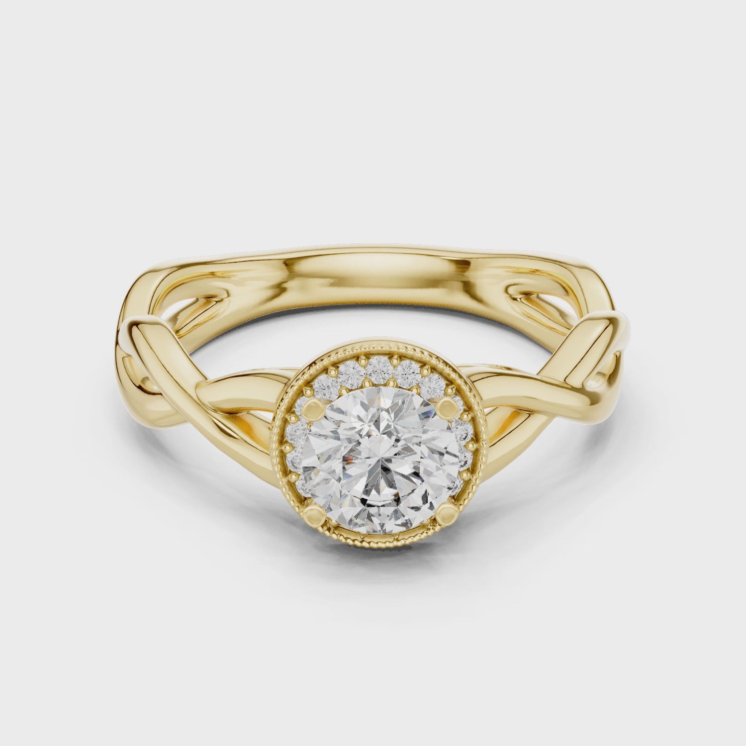 Round Cut Halo Diamond Ring with Twisted Shank