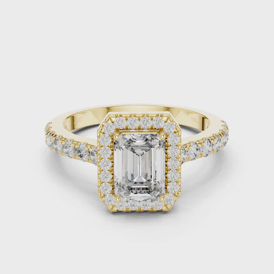 Emerald Diamond Engagement Ring With Halo Setting