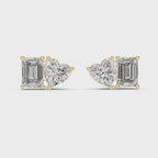 Heart And Emerald Cut Lab Diamond Stud Earrings