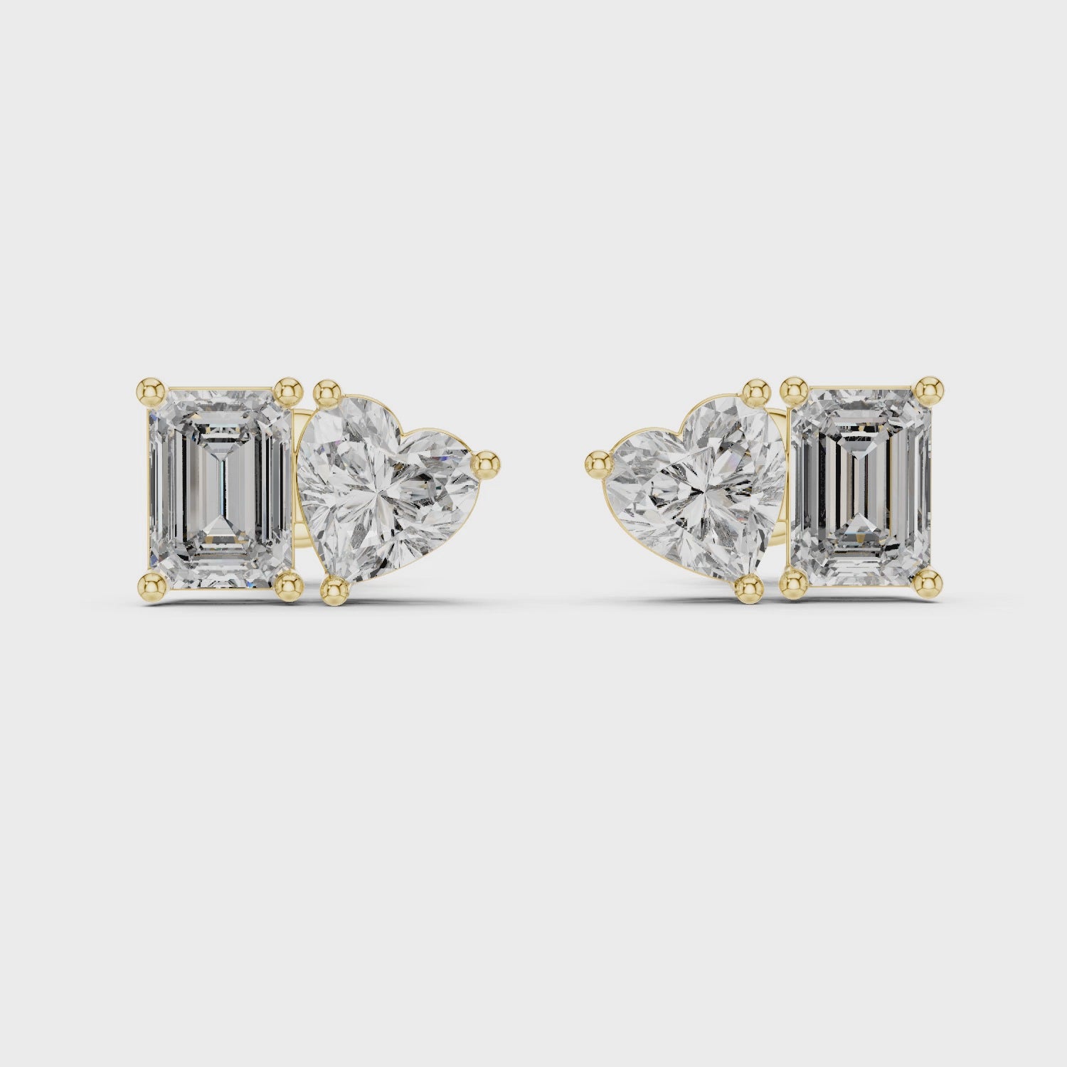 Heart And Emerald Cut Lab Diamond Stud Earrings