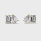 Emerald And Pear Cut Diamond Stud Earrings