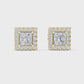 1 Carat Princess Cut Diamond Halo Stud Earrings