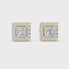 1 Carat Princess Cut Diamond Halo Stud Earrings