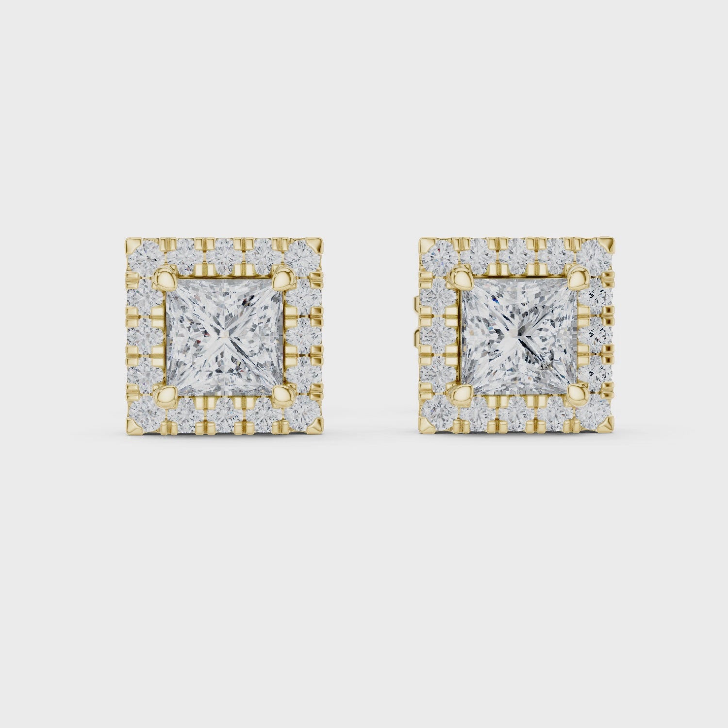 1 Carat Princess Cut Diamond Halo Stud Earrings