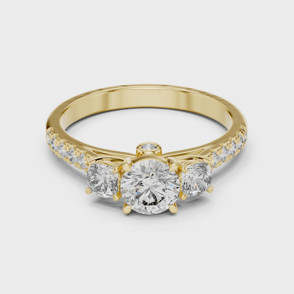 Round Cut Lab Diamond Three Stone Engagement Ring