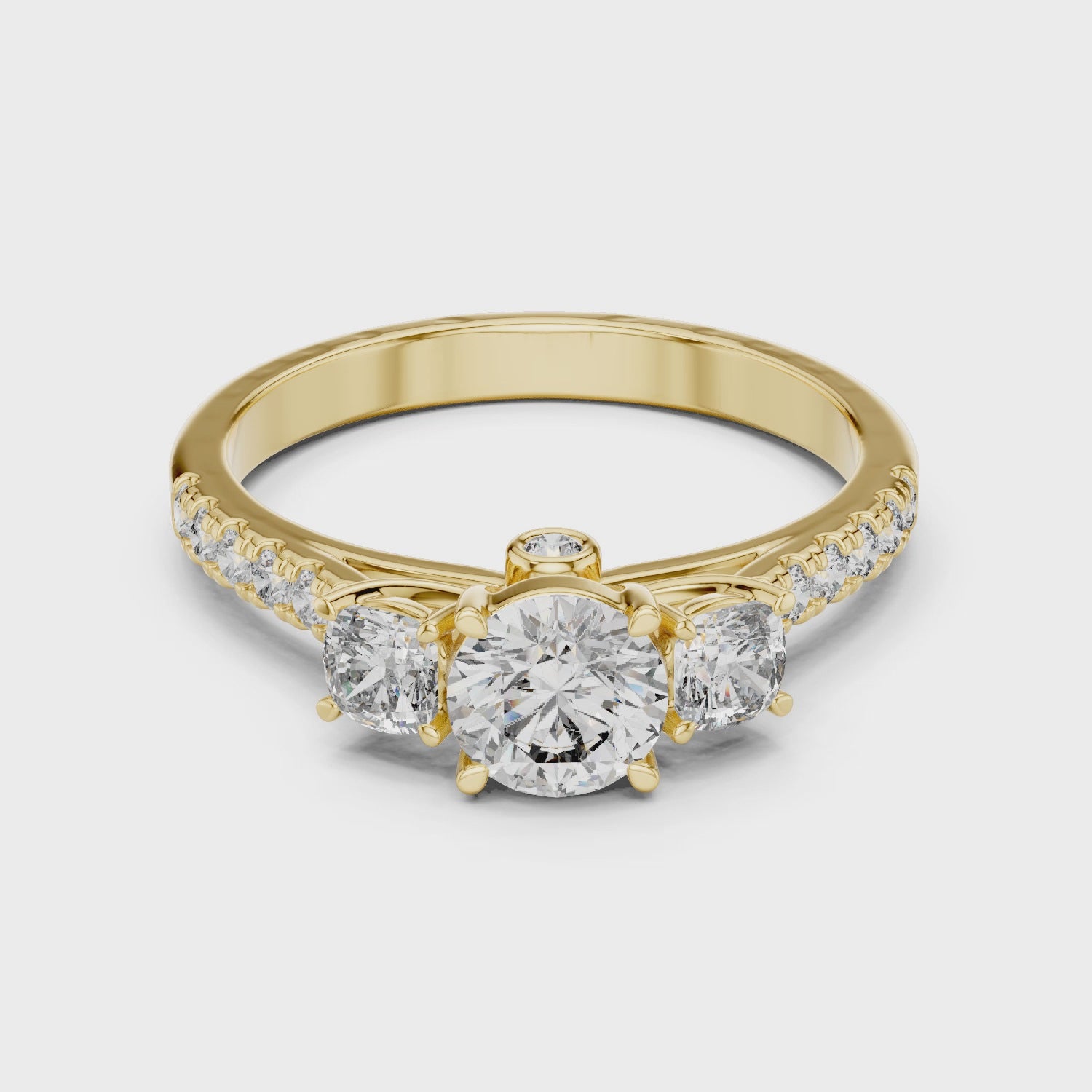 Round Cut Lab Diamond Three Stone Engagement Ring